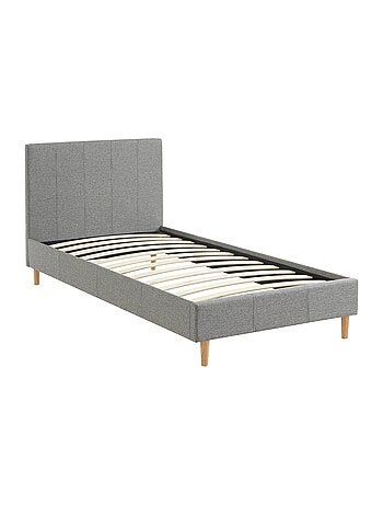 Lit avec sommier à lattes et tête de lit 90 x 190cm finition tissu Marlon