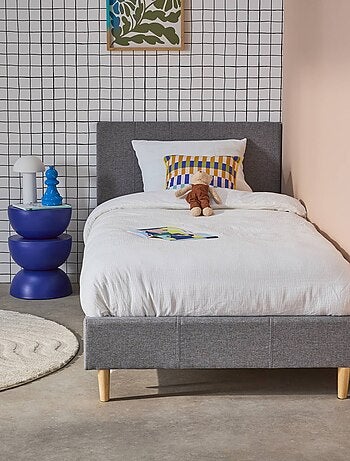 Lit avec sommier à lattes et tête de lit 90 x 190cm finition tissu Marlon