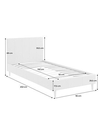Lit avec sommier à lattes et tête de lit 90 x 190cm finition tissu Marlon