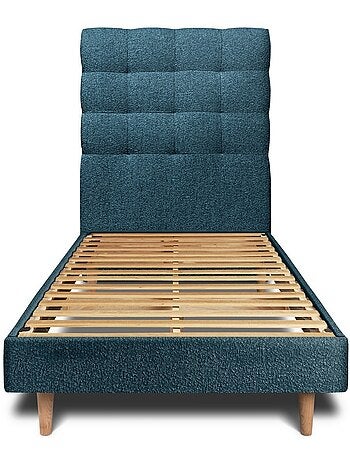 Lit avec tête de lit capitonnée bouclette et sommier kit H29cm