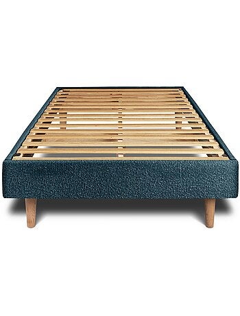 Lit avec tête de lit capitonnée bouclette et sommier kit H29cm