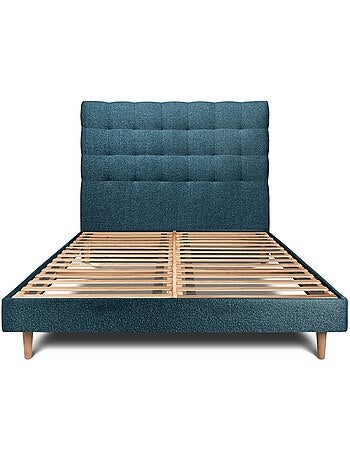 Lit avec tête de lit capitonnée bouclette et sommier kit H29cm