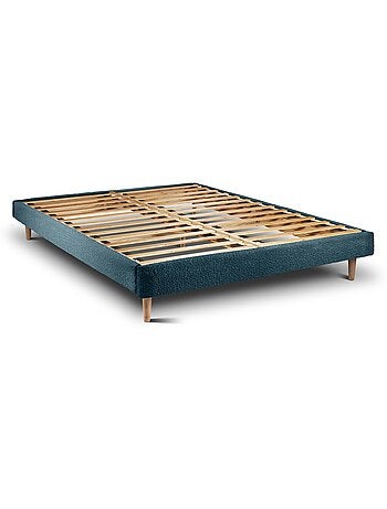 Lit avec tête de lit capitonnée bouclette et sommier kit H29cm