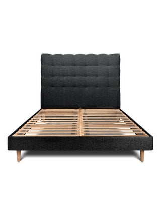 Lit avec tête de lit capitonnée bouclette et sommier kit H29cm