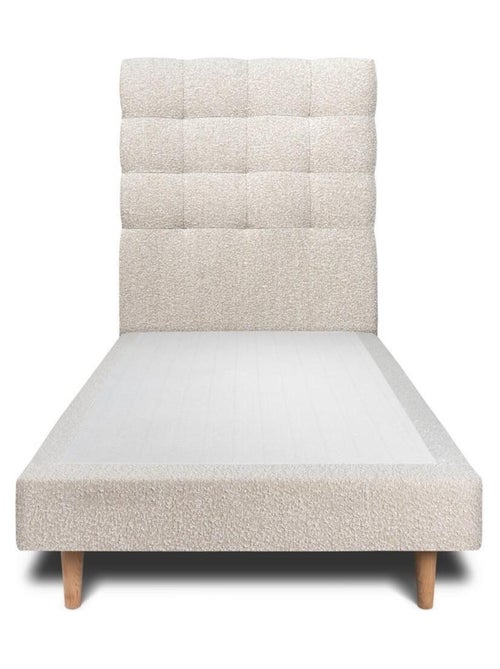 Lit avec tête de lit capitonnée bouclette et sommier tapissier H29cm - Kiabi