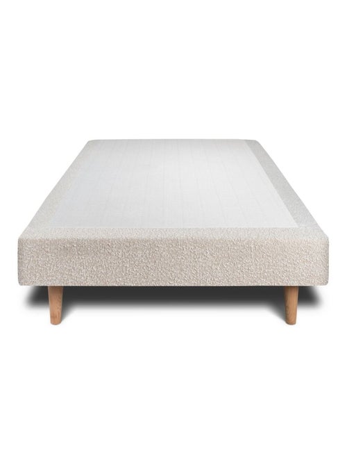 Lit avec tête de lit capitonnée bouclette et sommier tapissier H29cm - Kiabi