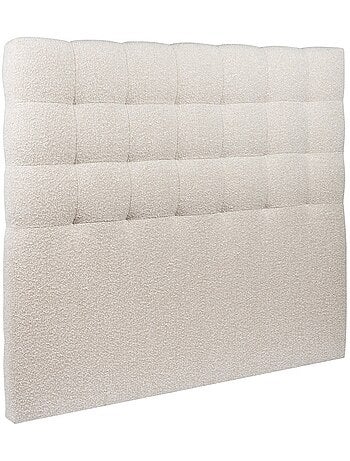 Lit avec tête de lit capitonnée bouclette et sommier tapissier H29cm