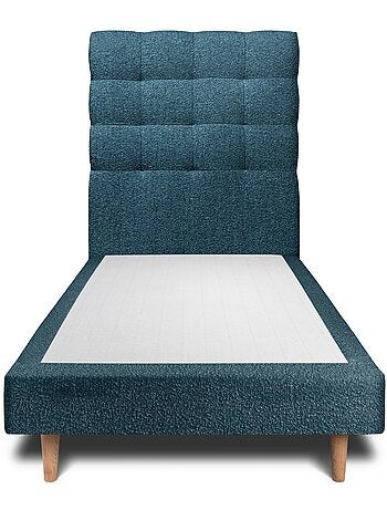 Lit avec tête de lit capitonnée bouclette et sommier tapissier H29cm