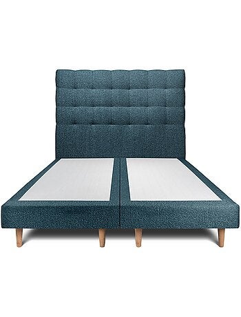 Lit avec tête de lit capitonnée bouclette et sommier tapissier H29cm