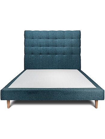 Lit avec tête de lit capitonnée bouclette et sommier tapissier H29cm