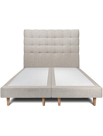 Lit avec tête de lit capitonnée bouclette et sommier tapissier H29cm