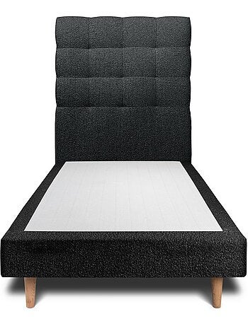 Lit avec tête de lit capitonnée bouclette et sommier tapissier H29cm