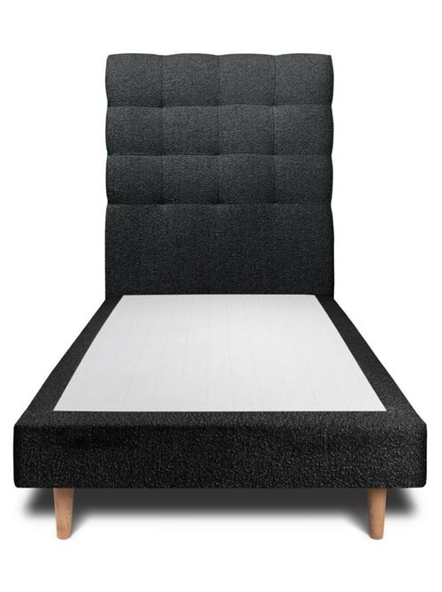 Lit avec tête de lit capitonnée bouclette et sommier tapissier H29cm - Kiabi