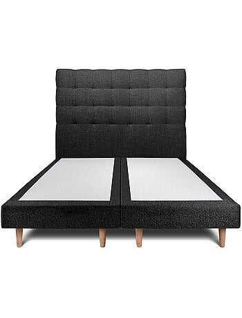 Lit avec tête de lit capitonnée bouclette et sommier tapissier H29cm