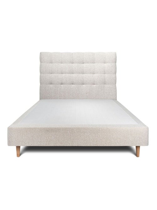 Lit avec tête de lit capitonnée bouclette et sommier tapissier H35cm - Kiabi