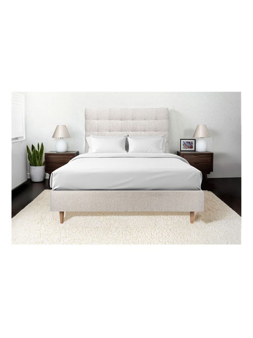 Lit avec tête de lit capitonnée bouclette et sommier tapissier H35cm - Kiabi