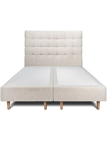 Lit avec tête de lit capitonnée bouclette et sommier tapissier H35cm