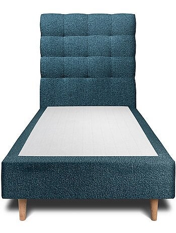 Lit avec tête de lit capitonnée bouclette et sommier tapissier H35cm