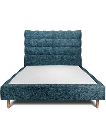 Lit avec tête de lit capitonnée bouclette et sommier tapissier H35cm