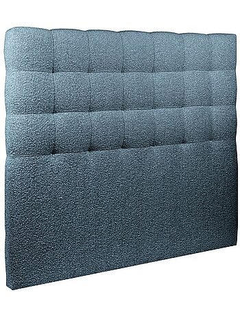 Lit avec tête de lit capitonnée bouclette et sommier tapissier H35cm