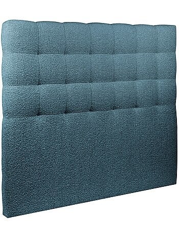 Lit avec tête de lit capitonnée bouclette et sommier tapissier H35cm