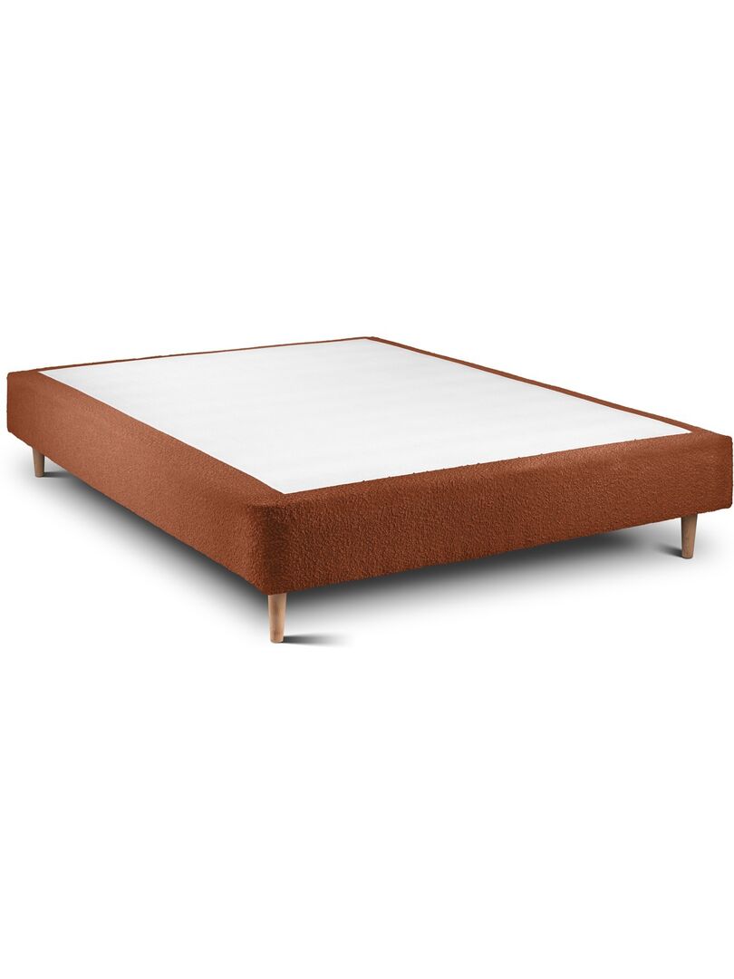 Sommier Tapissier Bouclette Beige 150x200 Cm - Hauteur Totale 35 Cm (avec Pieds) - 12 Lattes En Bois
