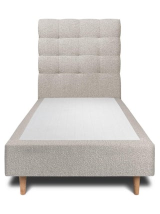 Lit avec tête de lit capitonnée bouclette et sommier tapissier H35cm