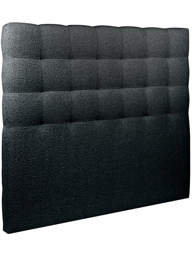 Lit avec tête de lit capitonnée bouclette et sommier tapissier H35cm Noir - Kiabi