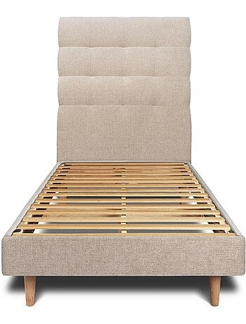 Lit avec tête de lit capitonnée tissu et sommier kit H29cm