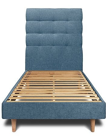 Lit avec tête de lit capitonnée tissu et sommier kit H29cm
