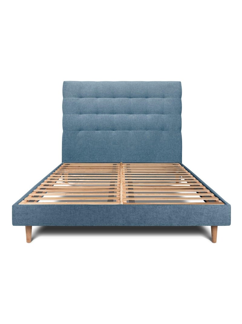 Lit avec tête de lit capitonnée tissu et sommier kit H29cm Bleu lagon - Kiabi