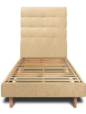 Lit avec tête de lit capitonnée tissu et sommier kit H29cm