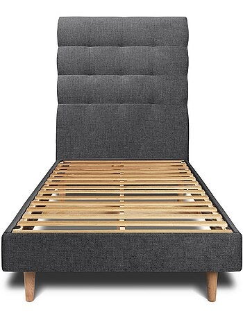 Lit avec tête de lit capitonnée tissu et sommier kit H29cm