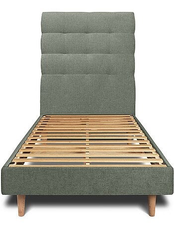 Lit avec tête de lit capitonnée tissu et sommier kit H29cm