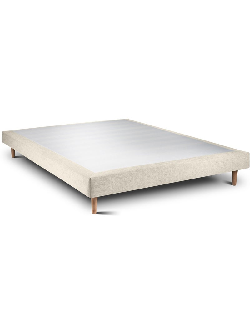 Lit avec tête de lit capitonnée tissu et sommier tapissier H29cm Beige clair - Kiabi