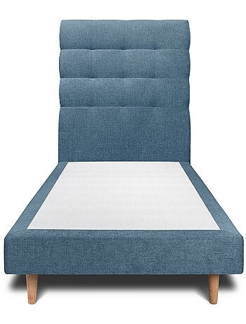Lit avec tête de lit capitonnée tissu et sommier tapissier H29cm