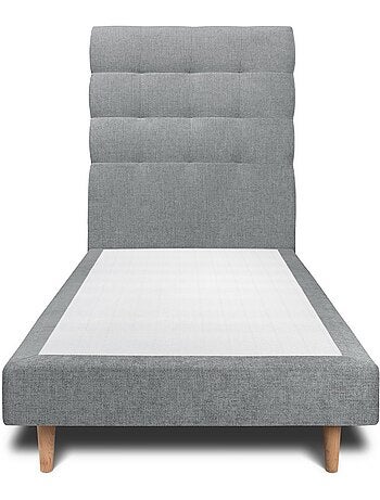 Lit avec tête de lit capitonnée tissu et sommier tapissier H29cm