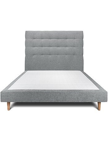 Lit avec tête de lit capitonnée tissu et sommier tapissier H29cm