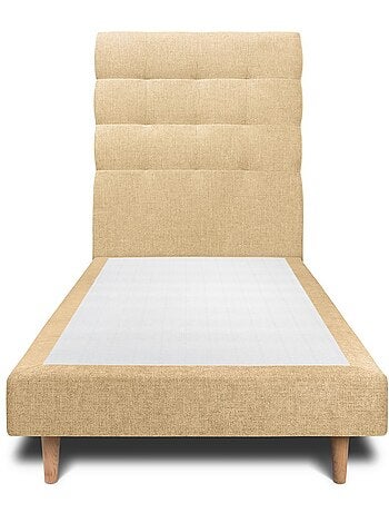 Lit avec tête de lit capitonnée tissu et sommier tapissier H29cm