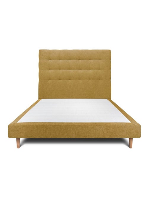 Lit avec tête de lit capitonnée tissu et sommier tapissier H29cm - Kiabi