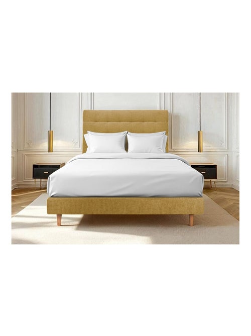 Lit avec tête de lit capitonnée tissu et sommier tapissier H29cm - Kiabi