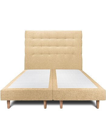 Lit avec tête de lit capitonnée tissu et sommier tapissier H29cm
