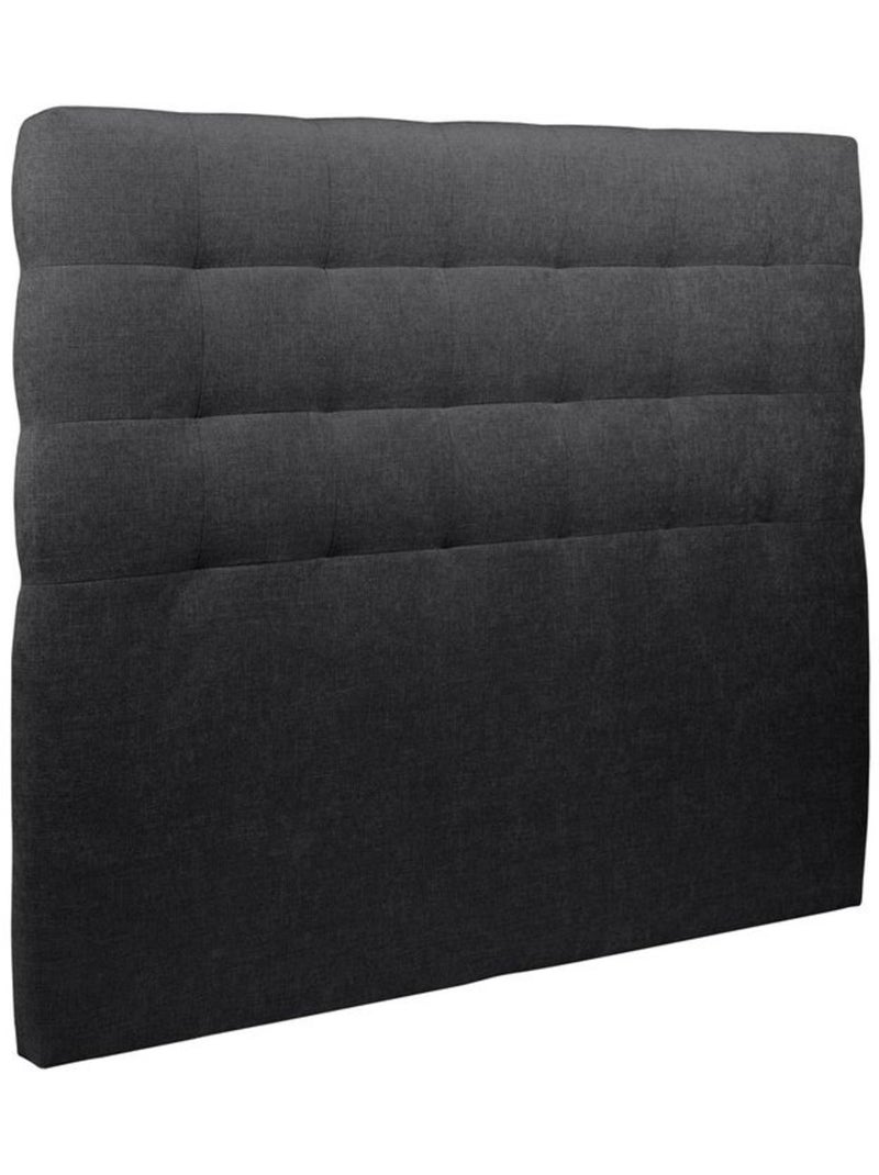 Lit avec tête de lit capitonnée tissu et sommier tapissier H29cm Noir - Kiabi