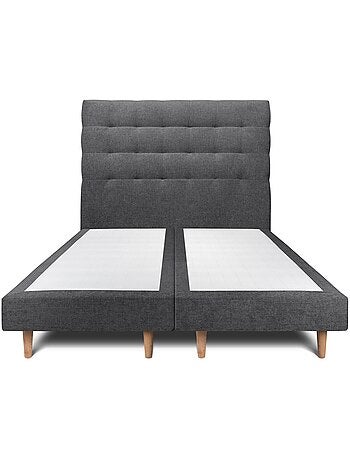 Lit avec tête de lit capitonnée tissu et sommier tapissier H29cm