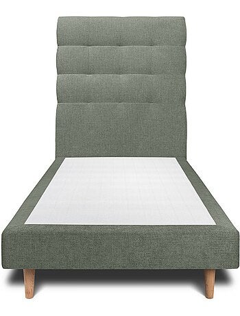 Lit avec tête de lit capitonnée tissu et sommier tapissier H29cm
