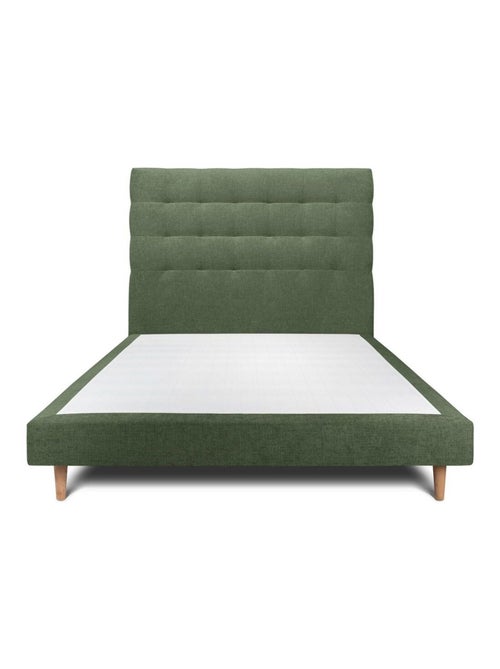 Lit avec tête de lit capitonnée tissu et sommier tapissier H29cm - Kiabi