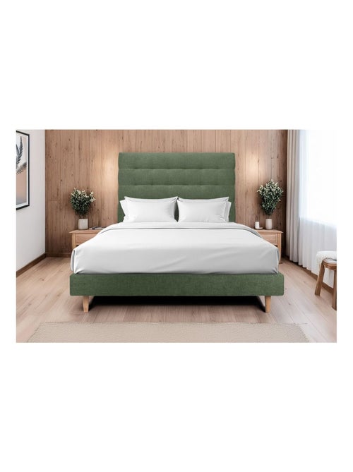 Lit avec tête de lit capitonnée tissu et sommier tapissier H29cm - Kiabi