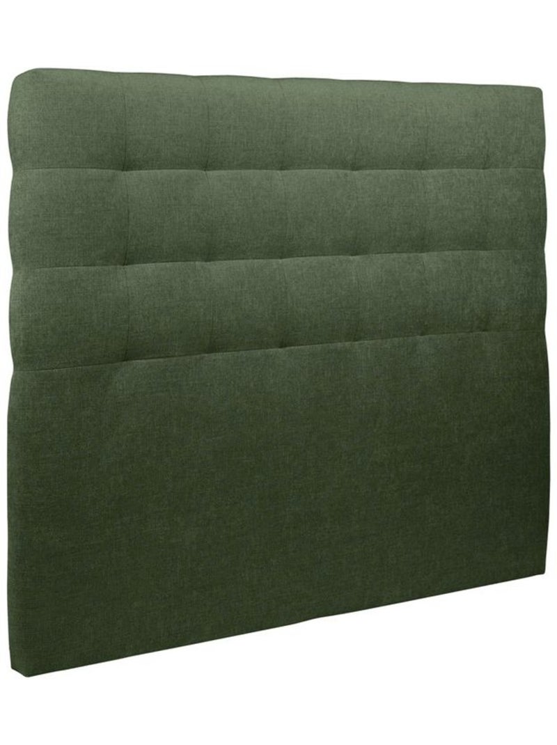 Lit avec tête de lit capitonnée tissu et sommier tapissier H29cm Vert kaki - Kiabi