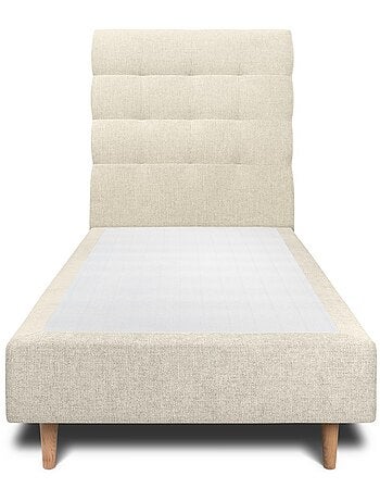 Lit avec tête de lit capitonnée tissu et sommier tapissier H35cm