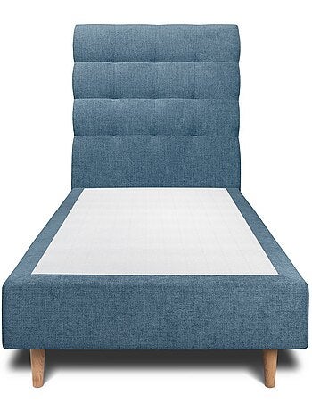 Lit avec tête de lit capitonnée tissu et sommier tapissier H35cm